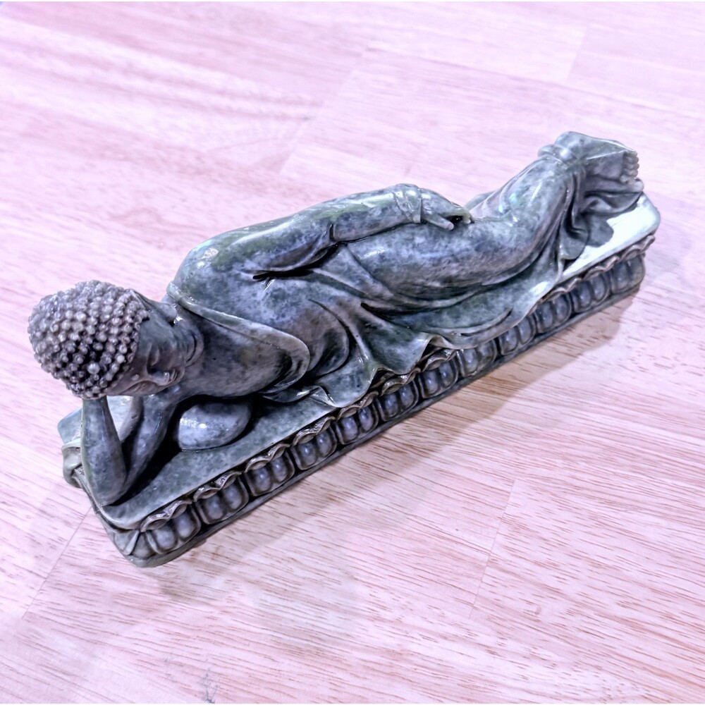 Hand-Carved Tuesday Buddha, Reclining Green Stone Sculpture, Northern Thailand,